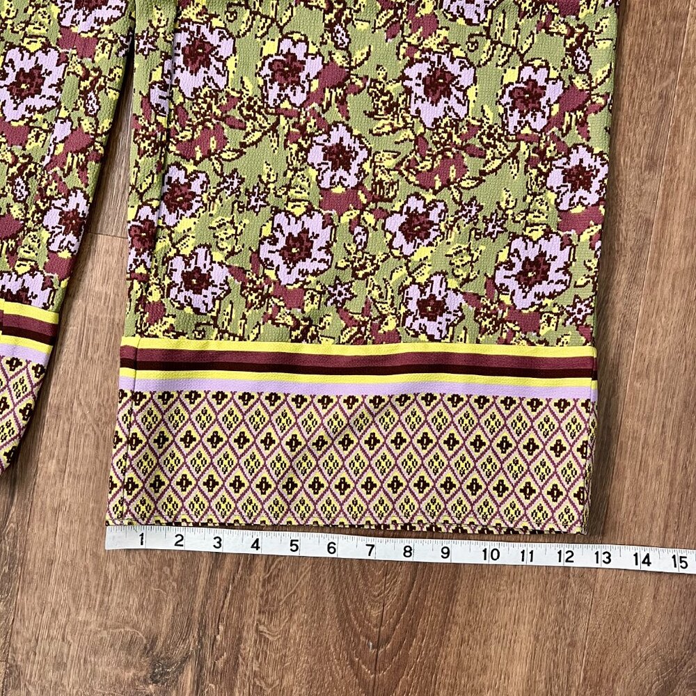 Cupcakes & Cashmere Green Purple Print Palazzo Wild Leg Pants Sz M - Picture 4 of 10